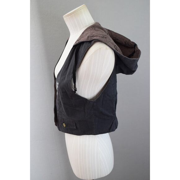 Von Dutch Vest Medium Gray Button Military Two Button Hooded Vintage Y2K Punk - Picture 2 of 6